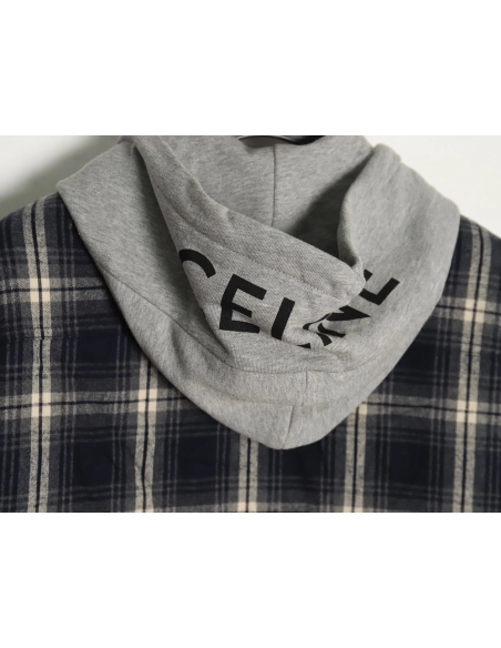 Celine checked cashmere hooded coat,Celine Jacket,Jacket,APPAREL Clothing