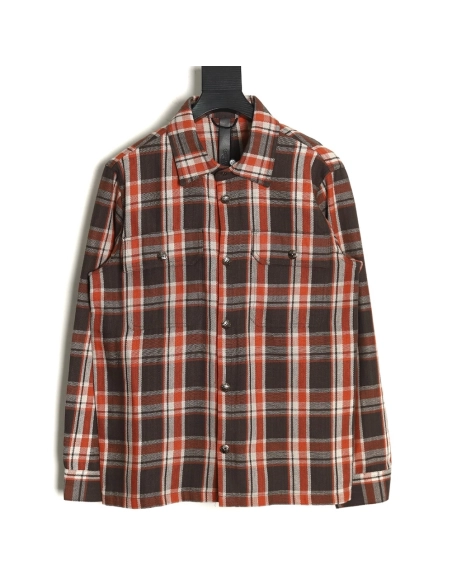Chrome Hearts Flannel Plaid Long Sleeve Shirt,Chrome Hearts Shirt,Shirt,APPAREL Clothing