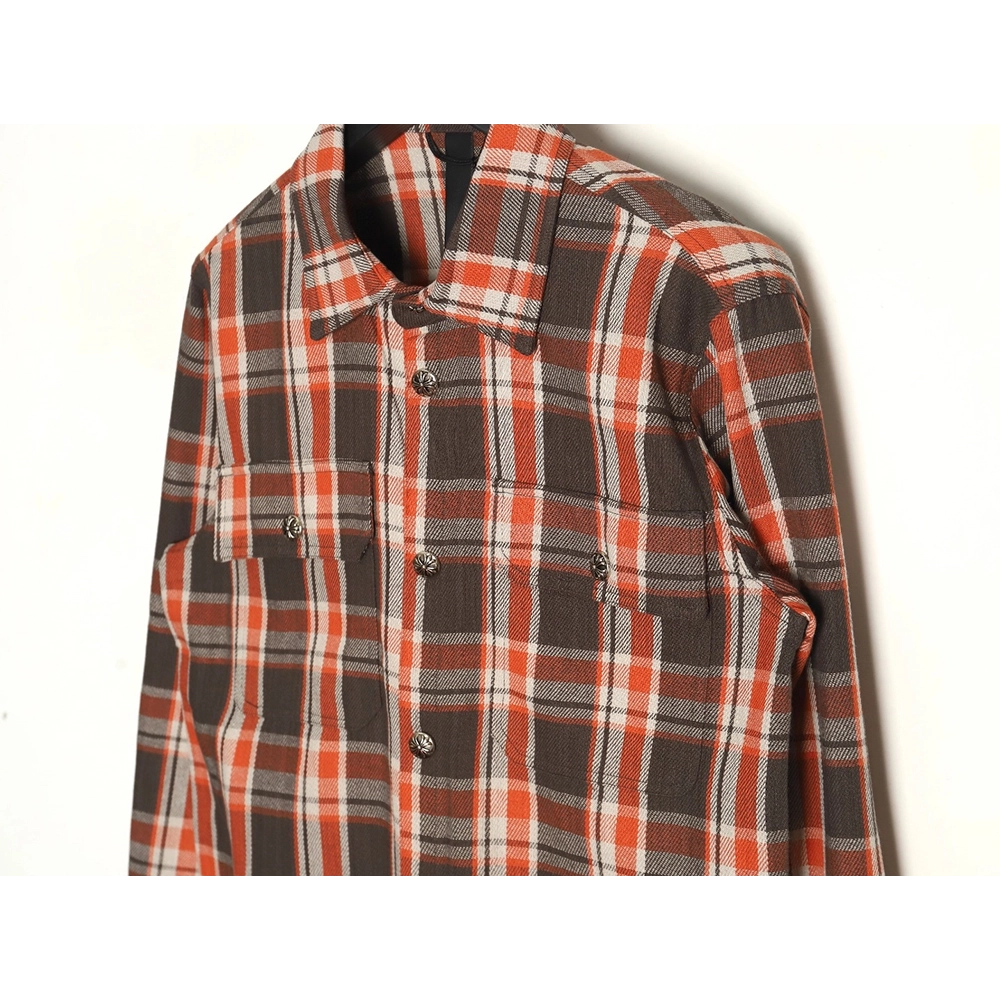 Chrome Hearts Flannel Plaid Long Sleeve Shirt,Chrome Hearts Shirt,Shirt,APPAREL Clothing