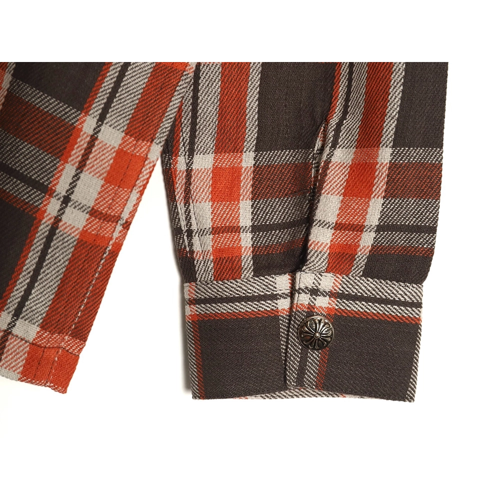 Chrome Hearts Flannel Plaid Long Sleeve Shirt,Chrome Hearts Shirt,Shirt,APPAREL Clothing