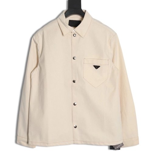 Prada topstitch flocked button denim jacket,Prada Jacket,Jacket,APPAREL Clothing