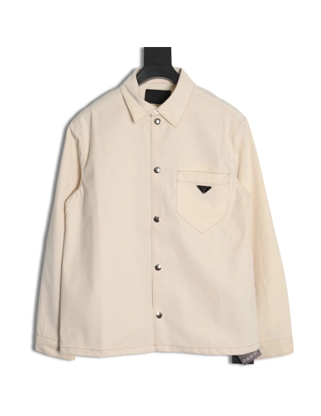 Prada topstitch flocked button denim jacket,Prada Jacket,Jacket,APPAREL Clothing