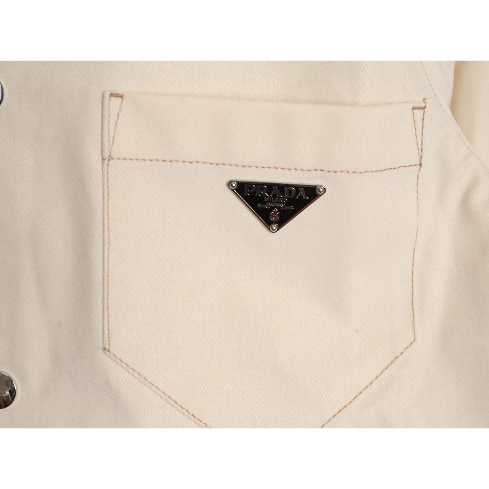 Prada topstitch flocked button denim jacket,Prada Jacket,Jacket,APPAREL Clothing