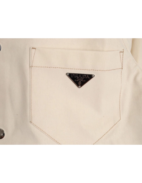 Prada topstitch flocked button denim jacket,Prada Jacket,Jacket,APPAREL Clothing