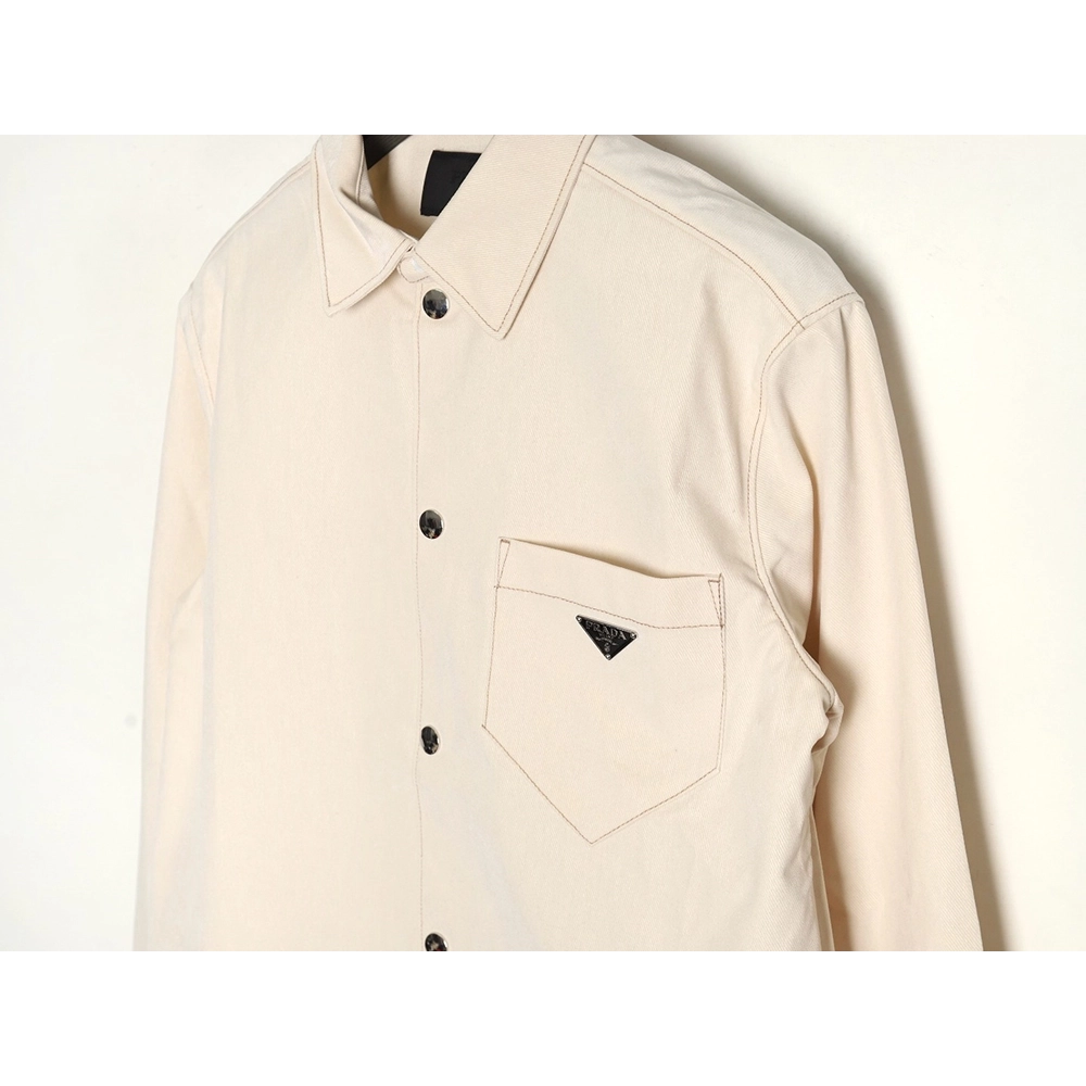 Prada topstitch flocked button denim jacket,Prada Jacket,Jacket,APPAREL Clothing