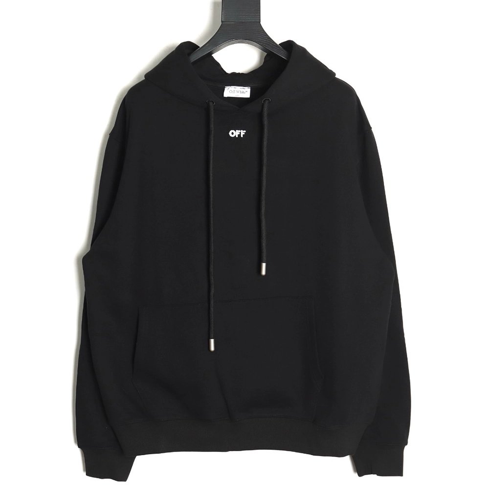 off white pure black embroidered hoodie,Off White Hoodie,Hoodie,APPAREL Clothing