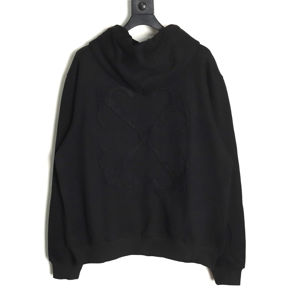 off white pure black embroidered hoodie,Off White Hoodie,Hoodie,APPAREL Clothing