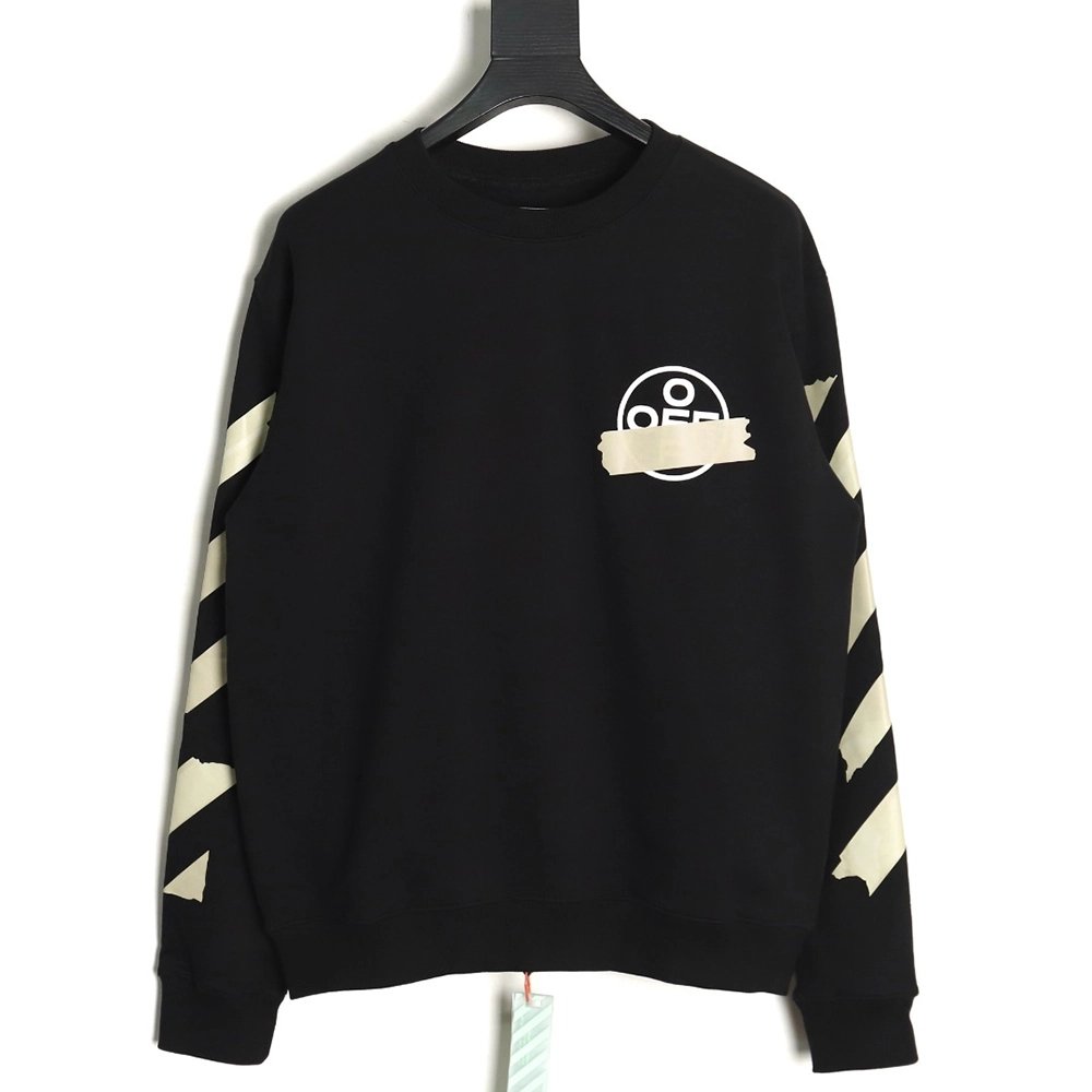 off white yellow tape crew neck sweatshirt,Off White Sweatshirt,Sweatshirt,APPAREL Clothing