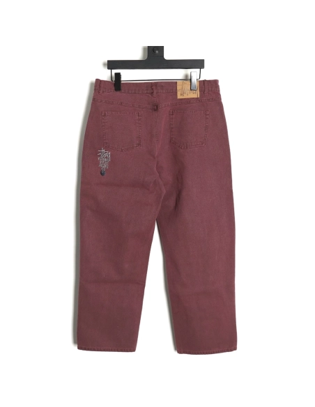 Stussy Black Eight Embroidered Washed Jeans,Stussy Jeans,CASUAL PANTS,Buy cheap clothing haul France