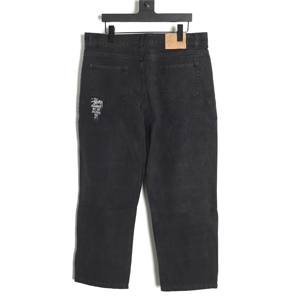 Stussy Black Eight Embroidered Washed Jeans,Stussy Jeans,CASUAL PANTS,Buy cheap clothing haul France