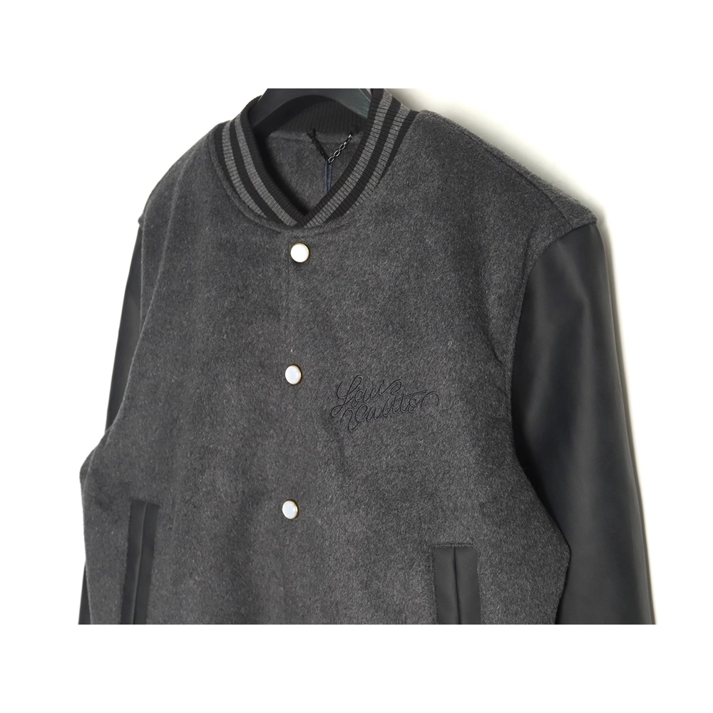 Louis Vuitton Embroidered Lettering Leather Sleeves Baseball Jacket,Louis Vuitton Jacket,Jacket,Buy cheap clothing haul France