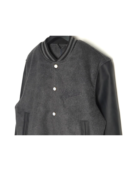 Louis Vuitton Embroidered Lettering Leather Sleeves Baseball Jacket,Louis Vuitton Jacket,Jacket,Buy cheap clothing haul France