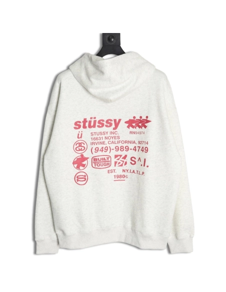 Stussy cobranded elements Logo plus velvet hooded zipper jacket,Stussy Sweatshirt,Sweatshirt,Buy cheap clothing haul France