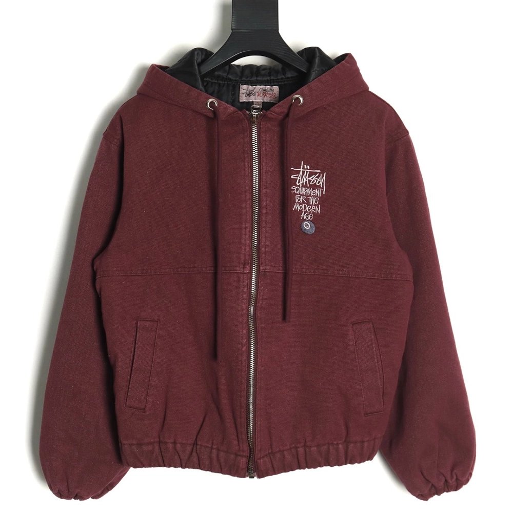 Stussy distressed letters embroidery black 8 hooded cotton coat,Stussy Jacket,Jacket,Buy cheap clothing haul France