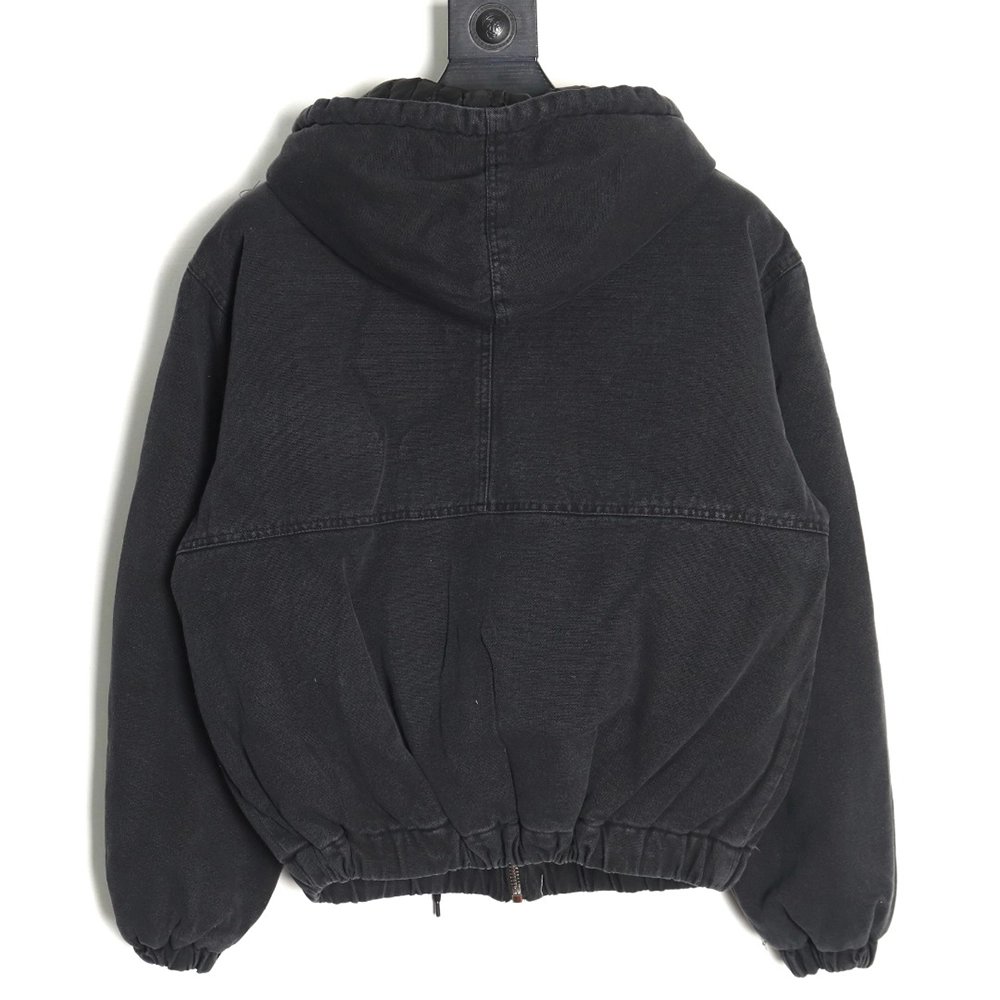 Stussy distressed letters embroidery black 8 hooded cotton coat,Stussy Jacket,Jacket,Buy cheap clothing haul France