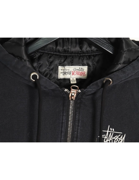 Stussy distressed letters embroidery black 8 hooded cotton coat,Stussy Jacket,Jacket,Buy cheap clothing haul France