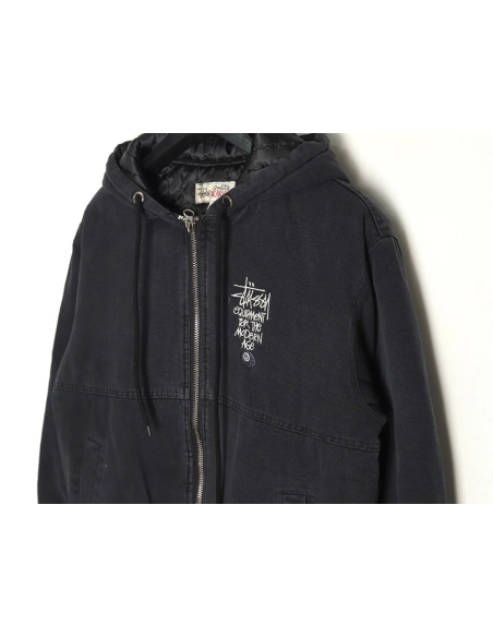 Stussy distressed letters embroidery black 8 hooded cotton coat,Stussy Jacket,Jacket,Buy cheap clothing haul France