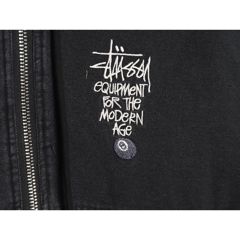 Stussy distressed letters embroidery black 8 hooded cotton coat,Stussy Jacket,Jacket,Buy cheap clothing haul France