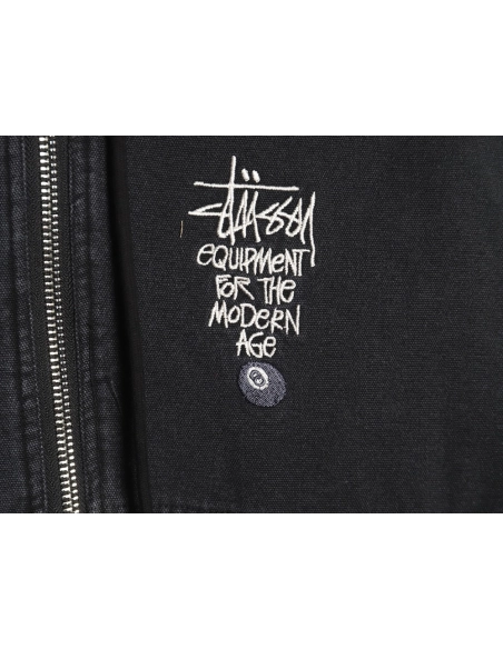 Stussy distressed letters embroidery black 8 hooded cotton coat,Stussy Jacket,Jacket,Buy cheap clothing haul France