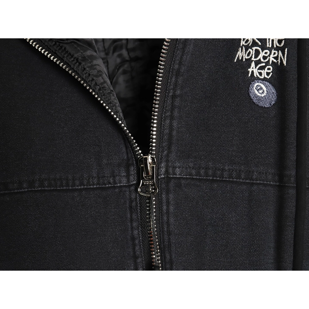 Stussy distressed letters embroidery black 8 hooded cotton coat,Stussy Jacket,Jacket,Buy cheap clothing haul France
