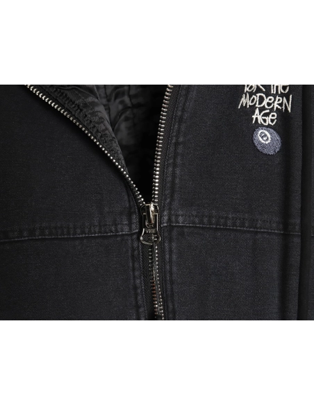 Stussy distressed letters embroidery black 8 hooded cotton coat,Stussy Jacket,Jacket,Buy cheap clothing haul France