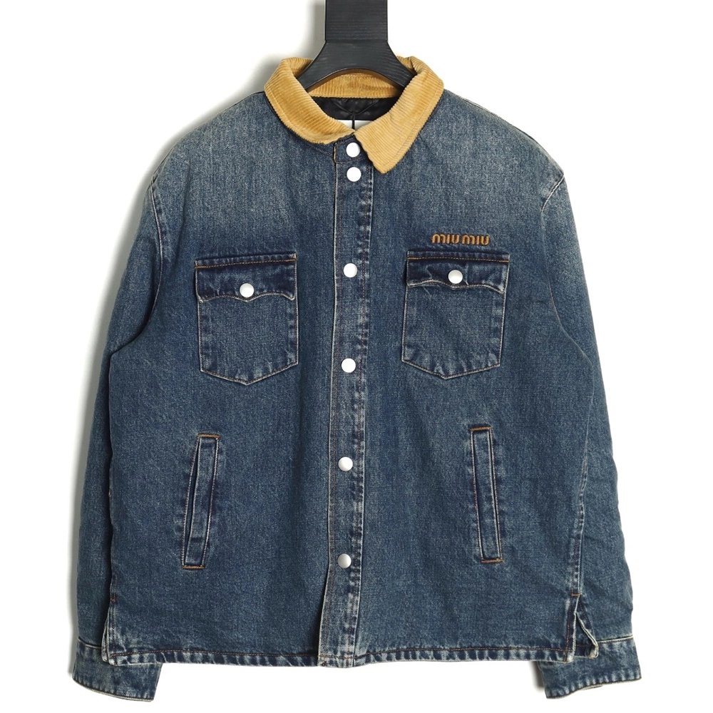 Miu Miu corduroy collar down denim jacket,Miu Miu Jacket,Jacket,Buy cheap clothing haul France