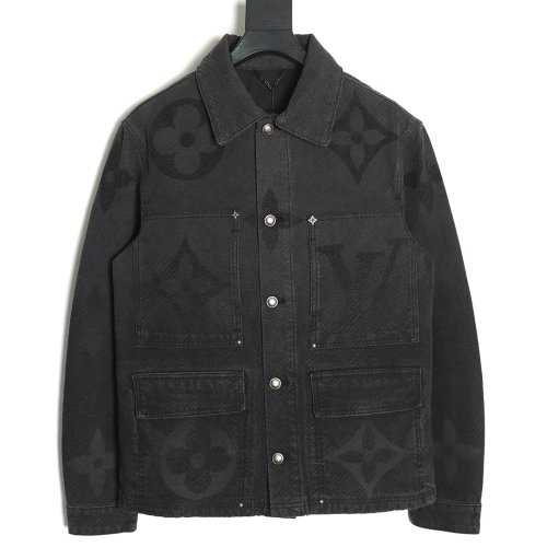 Louis Vuitton dark pattern presbyopic logo twill denim jacket,Louis Vuitton Jacket,Jacket,Buy cheap clothing haul France