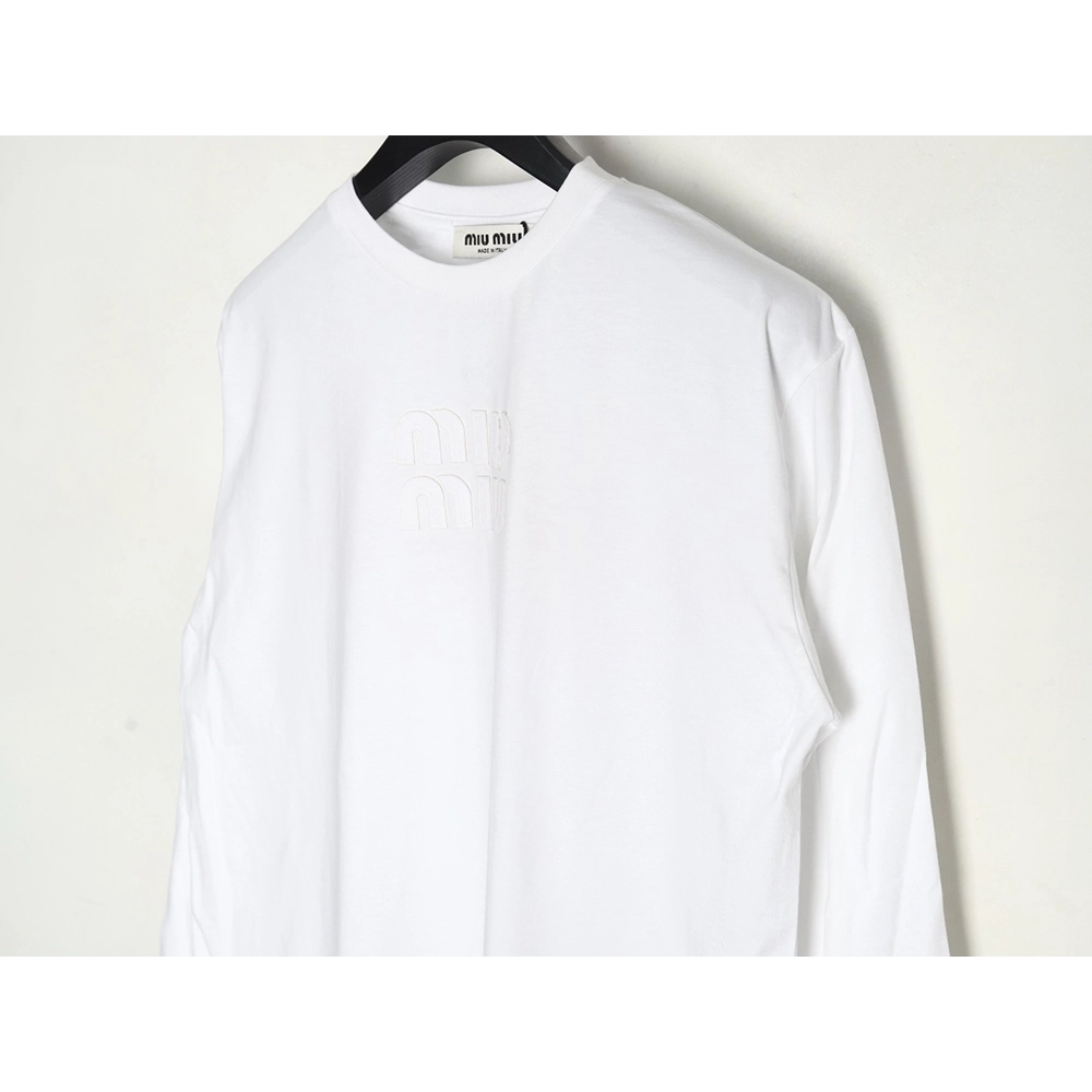 Miu Miu Embroidered Cotton Long Sleeve TShirt,Miu Miu,MIU-05241215