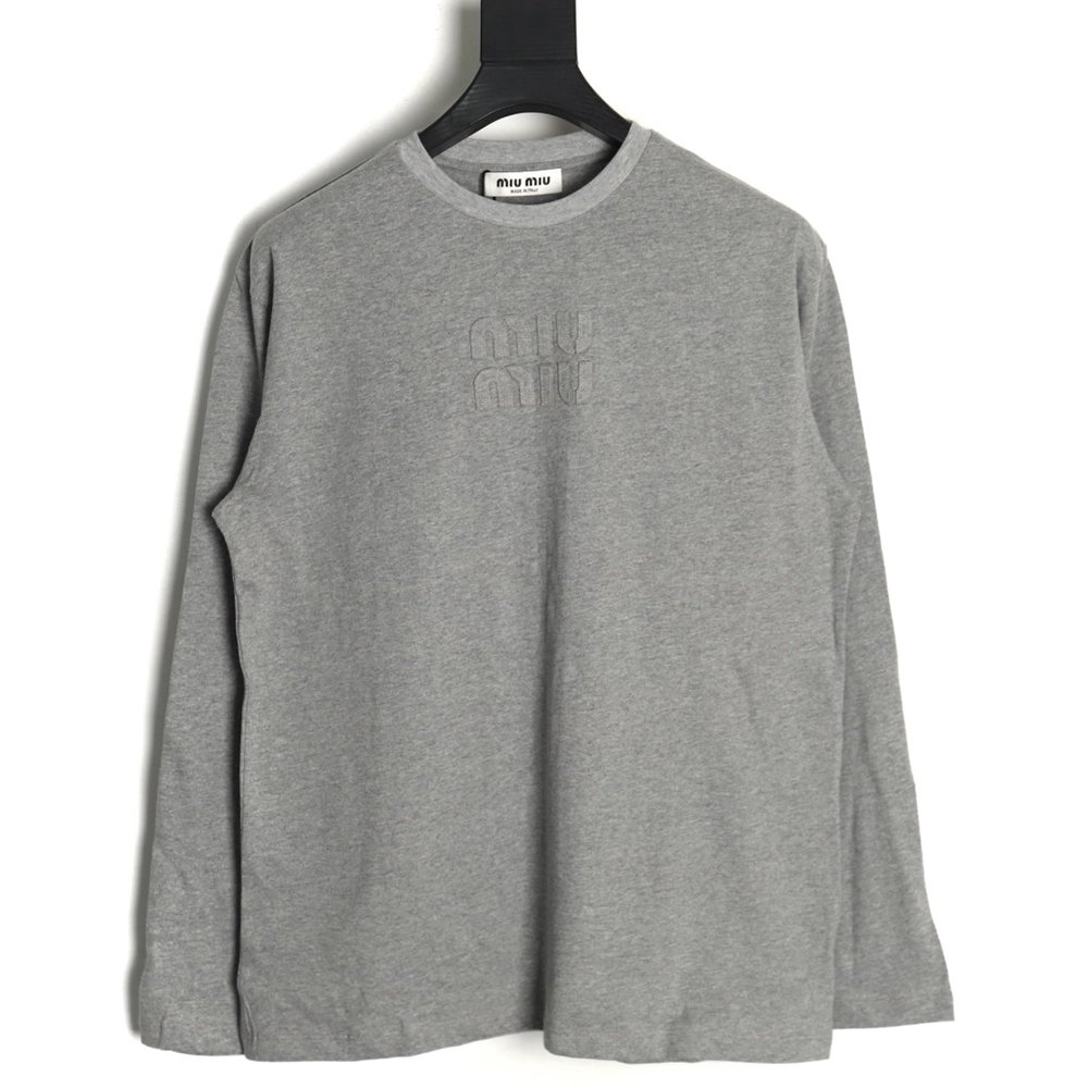 Miu Miu Embroidered Cotton Long Sleeve TShirt,Miu Miu,MIU-06241215