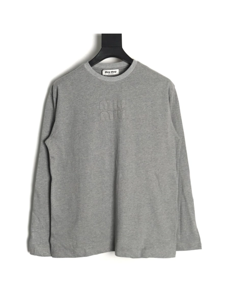 Miu Miu Embroidered Cotton Long Sleeve TShirt,Miu Miu,MIU-06241215