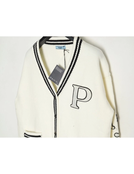 Prada Embroidered Preppy Cardigan Sweater,Prada,PRD-13241215