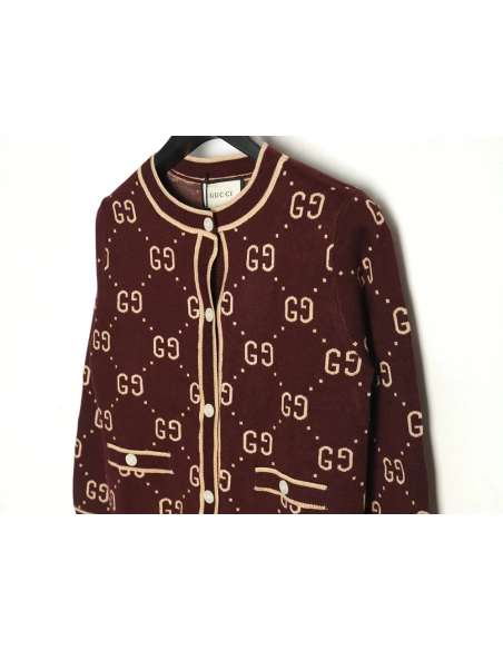 Gucci Double G Jacquard Crew Neck Cardigan Sweater,Gucci,GUC-22241215