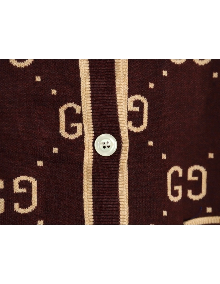 Gucci Double G Jacquard Crew Neck Cardigan Sweater,Gucci,GUC-22241215