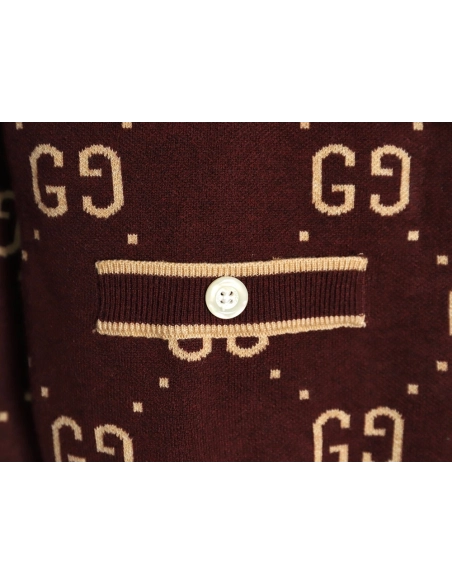 Gucci Double G Jacquard Crew Neck Cardigan Sweater,Gucci,GUC-22241215