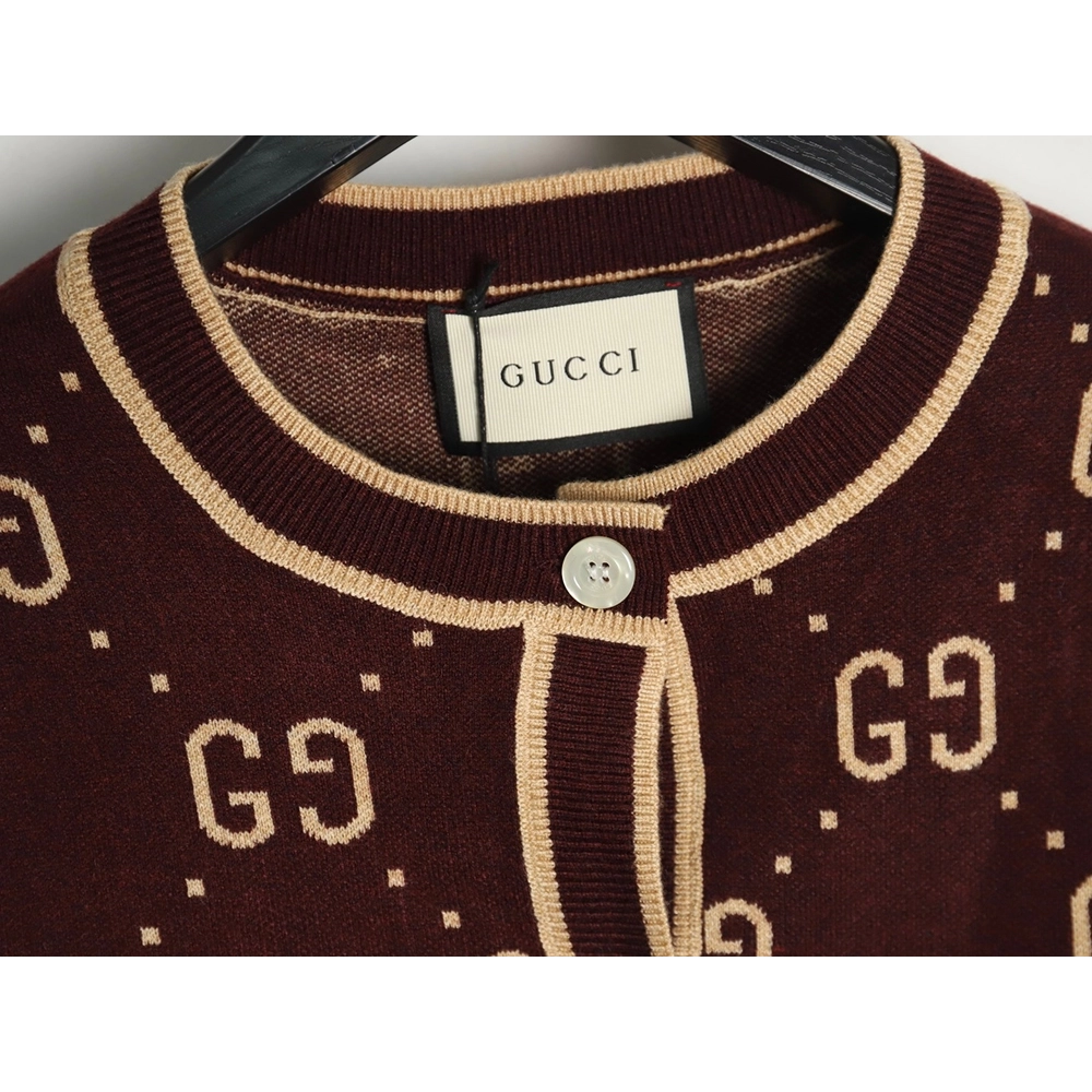 Gucci Double G Jacquard Crew Neck Cardigan Sweater,Gucci,GUC-22241215