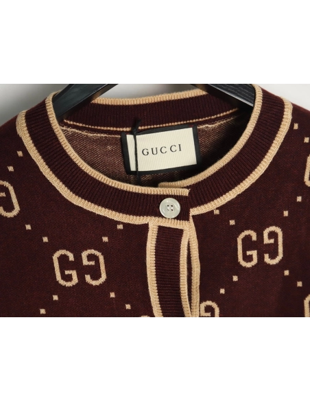 Gucci Double G Jacquard Crew Neck Cardigan Sweater,Gucci,GUC-22241215