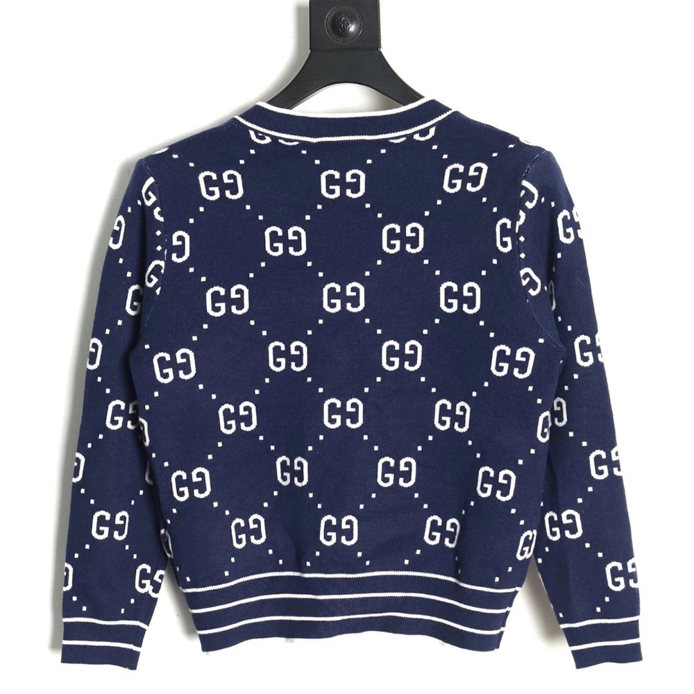 Gucci Double G Jacquard Crew Neck Cardigan Sweater,Gucci,GUC-23241215