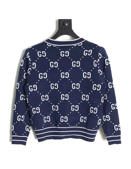 Gucci Double G Jacquard Crew Neck Cardigan Sweater,Gucci,GUC-23241215