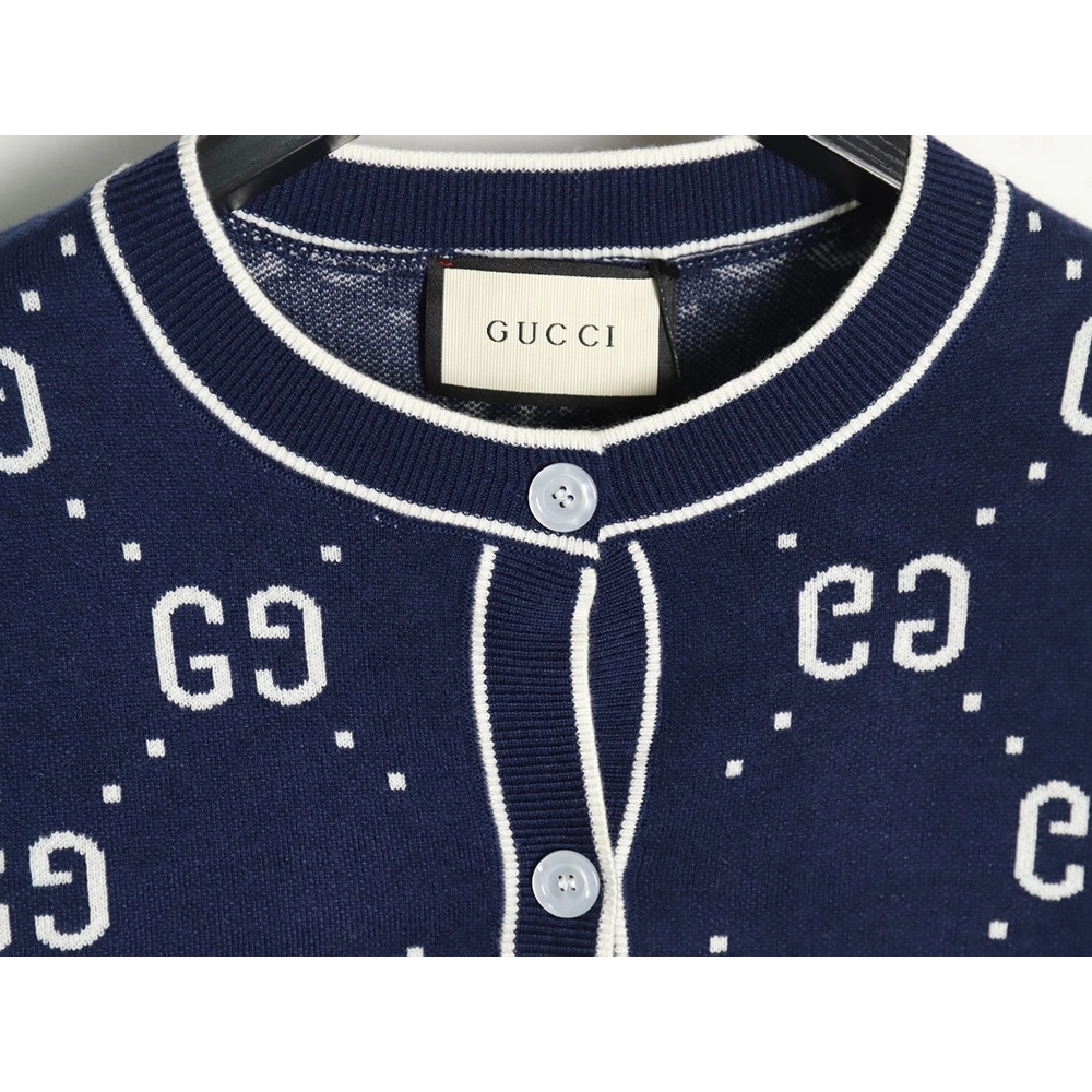 Gucci Double G Jacquard Crew Neck Cardigan Sweater,Gucci,GUC-23241215