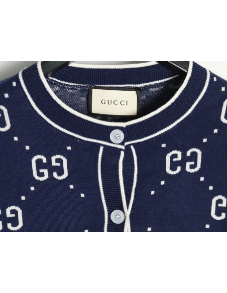 Gucci Double G Jacquard Crew Neck Cardigan Sweater,Gucci,GUC-23241215