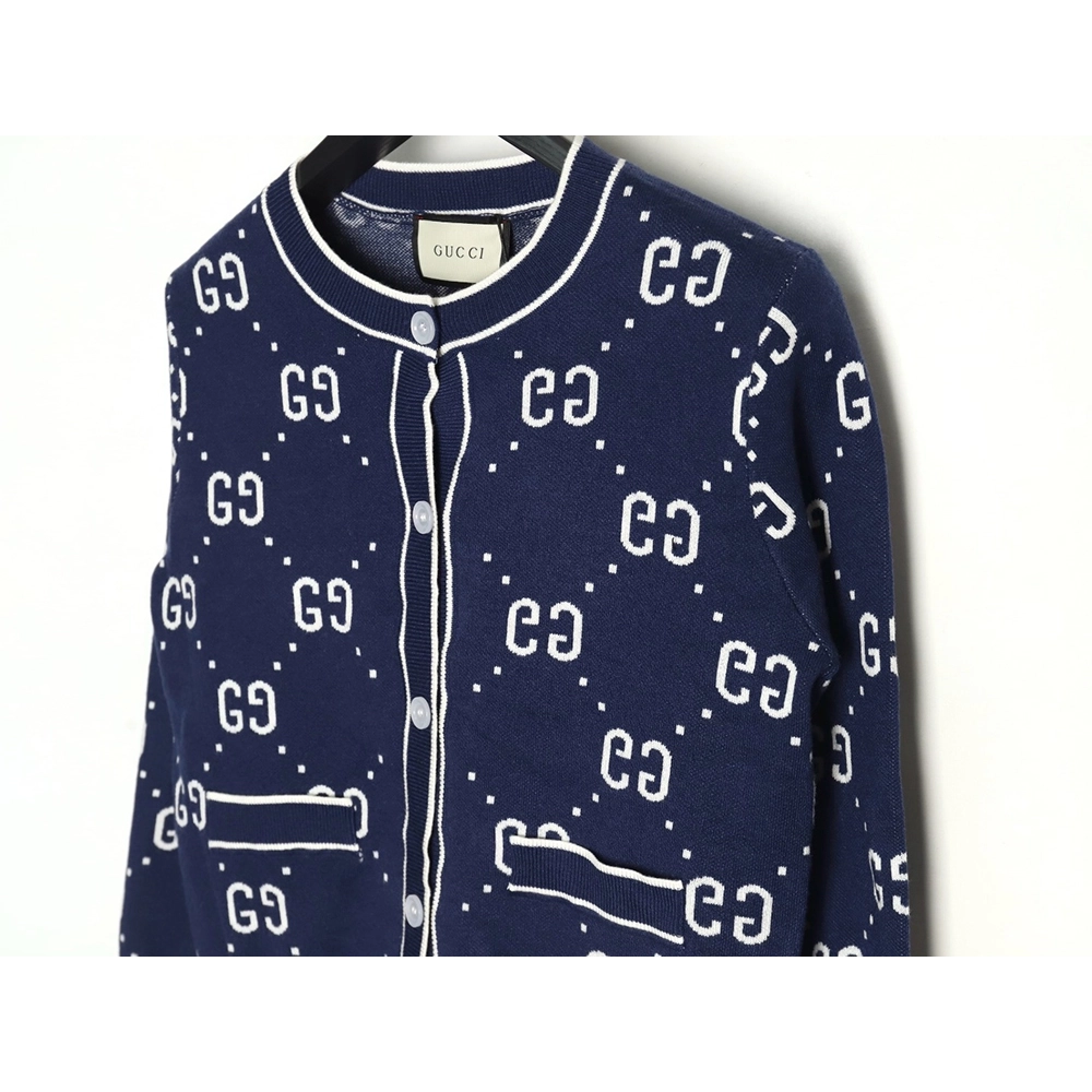 Gucci Double G Jacquard Crew Neck Cardigan Sweater,Gucci,GUC-23241215