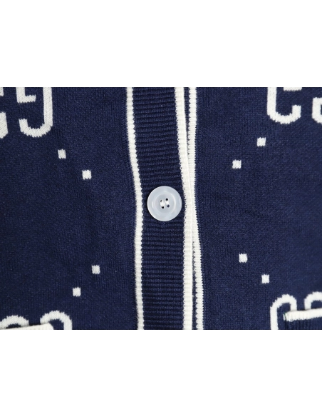 Gucci Double G Jacquard Crew Neck Cardigan Sweater,Gucci,GUC-23241215