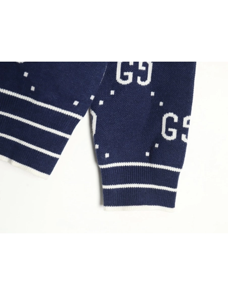 Gucci Double G Jacquard Crew Neck Cardigan Sweater,Gucci,GUC-23241215