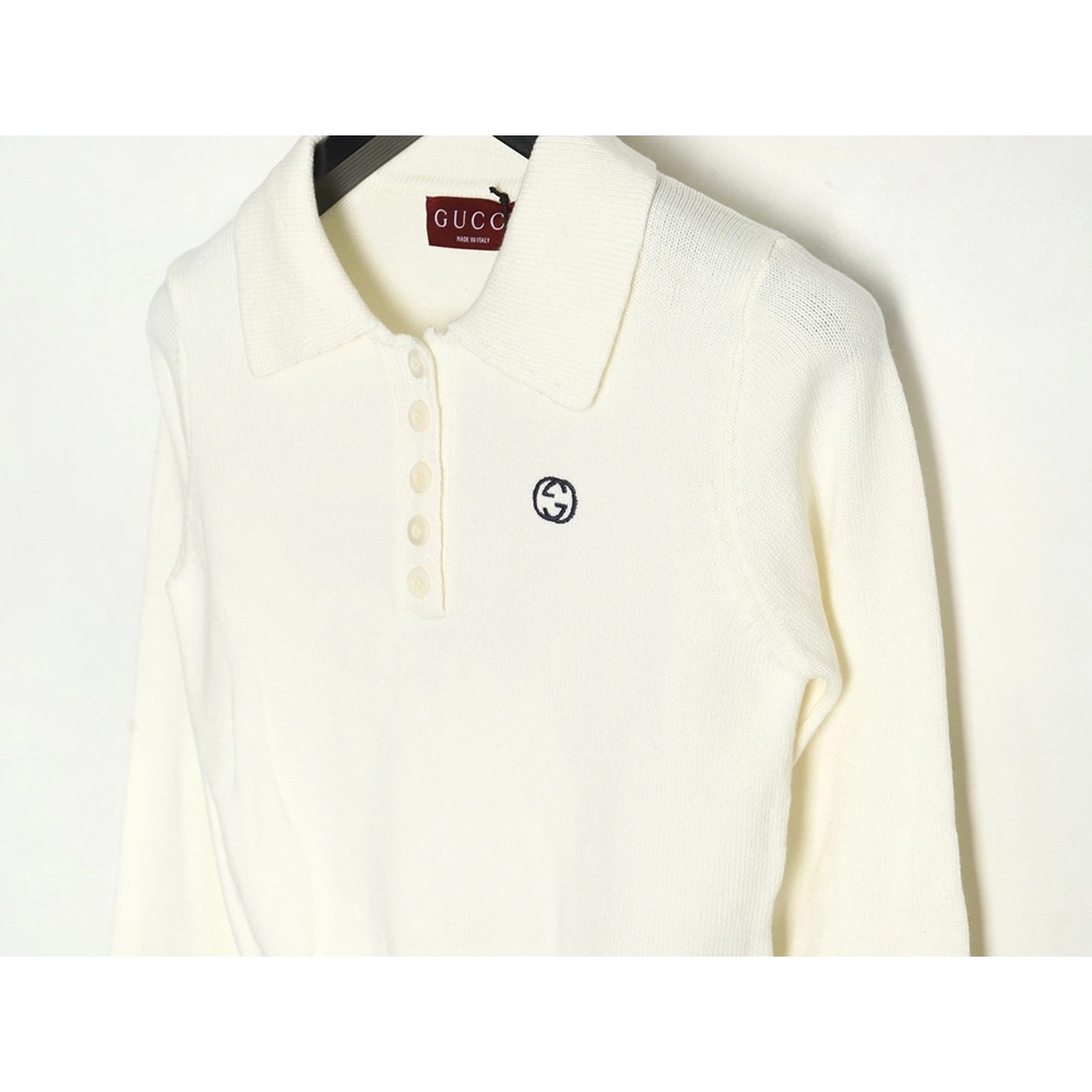 Gucci Double G embroidered lapel halfbreasted wool knit sweater,Gucci,GUC-24241215