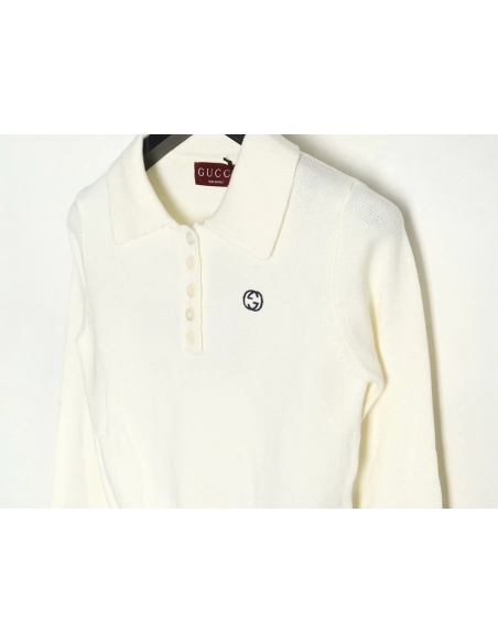 Gucci Double G embroidered lapel halfbreasted wool knit sweater,Gucci,GUC-24241215