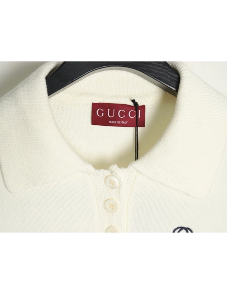 Gucci Double G embroidered lapel halfbreasted wool knit sweater,Gucci,GUC-24241215