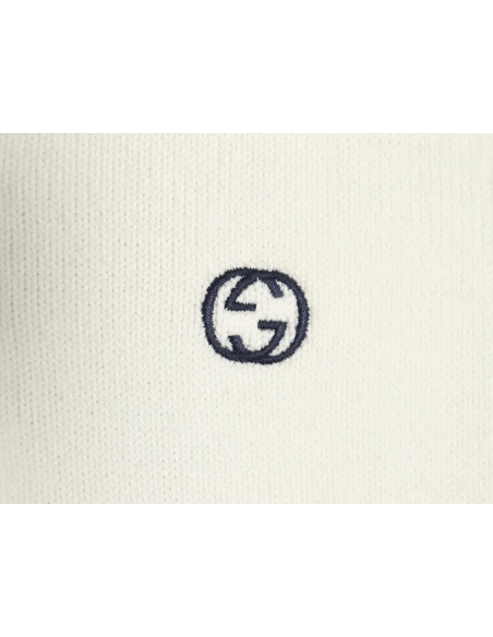 Gucci Double G embroidered lapel halfbreasted wool knit sweater,Gucci,GUC-24241215