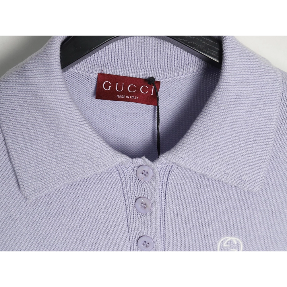 Gucci Double G embroidered lapel halfbreasted wool knit sweater,Gucci,GUC-25241215