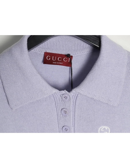 Gucci Double G embroidered lapel halfbreasted wool knit sweater,Gucci,GUC-25241215