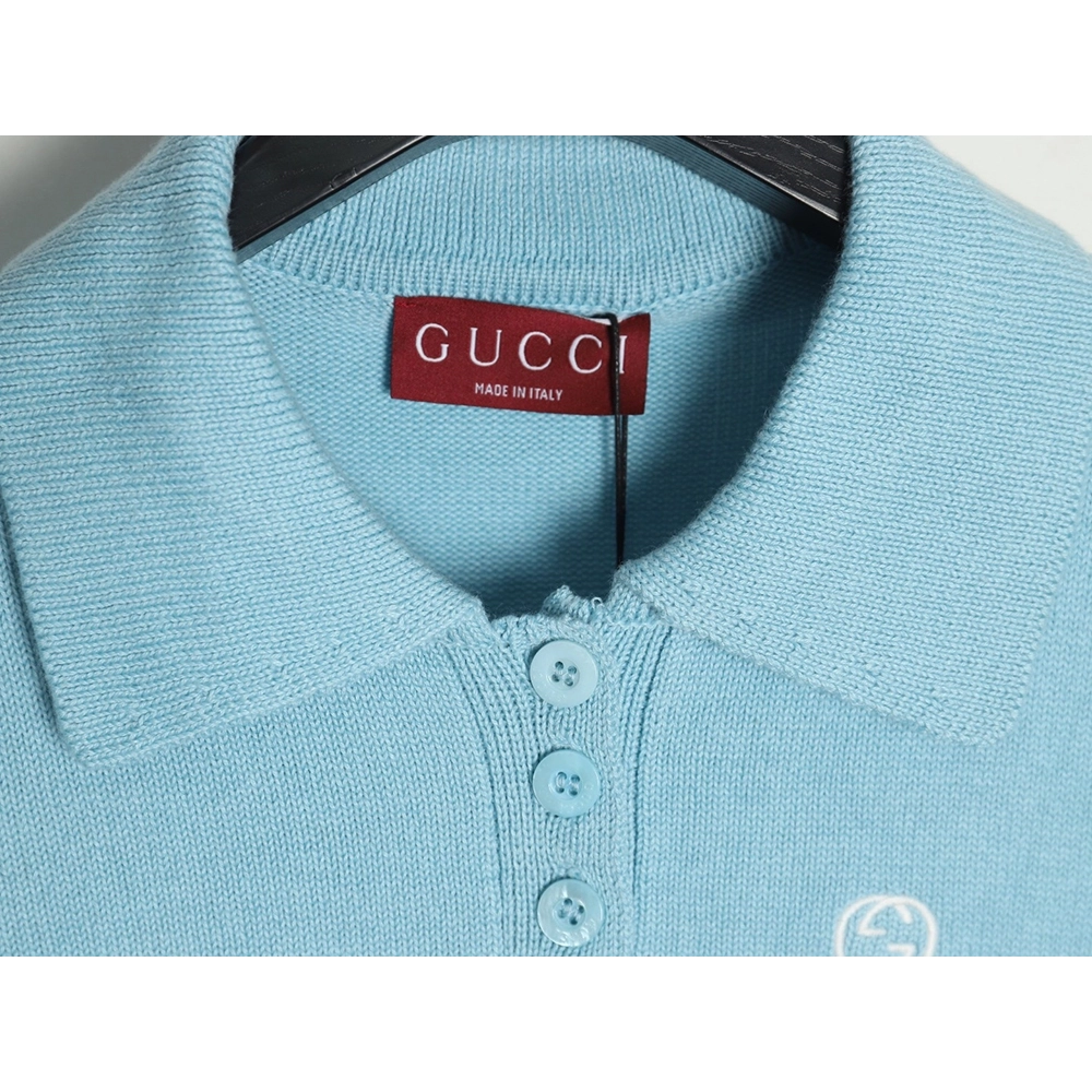 Gucci Double G embroidered lapel halfbreasted wool knit sweater,Gucci,GUC-26241215